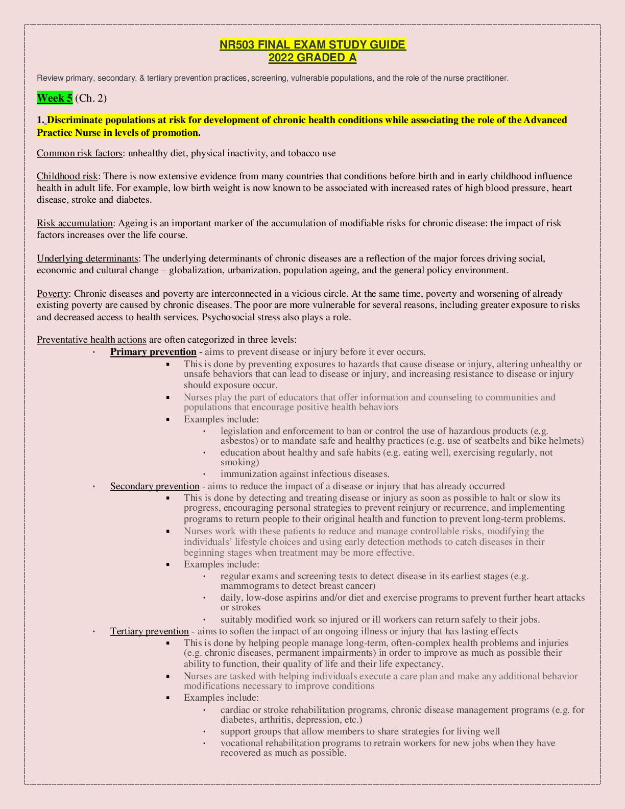 Preview image for NR503 FINAL EXAM STUDY GUIDE 2022 GRADED A